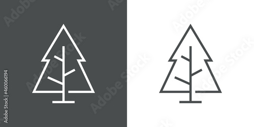 Logotipo lineal árbol de navidad abstracto con ramas en forma de triángulo en fondo gris y fondo blanco