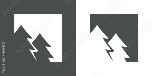 Logotipo grupo de árboles de navidad con ramas en forma de triángulo en cuadrado en fondo gris y fondo blanco
