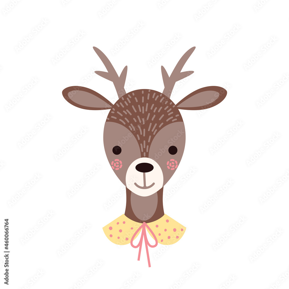 Cute cartoon deer isolated on a white background.