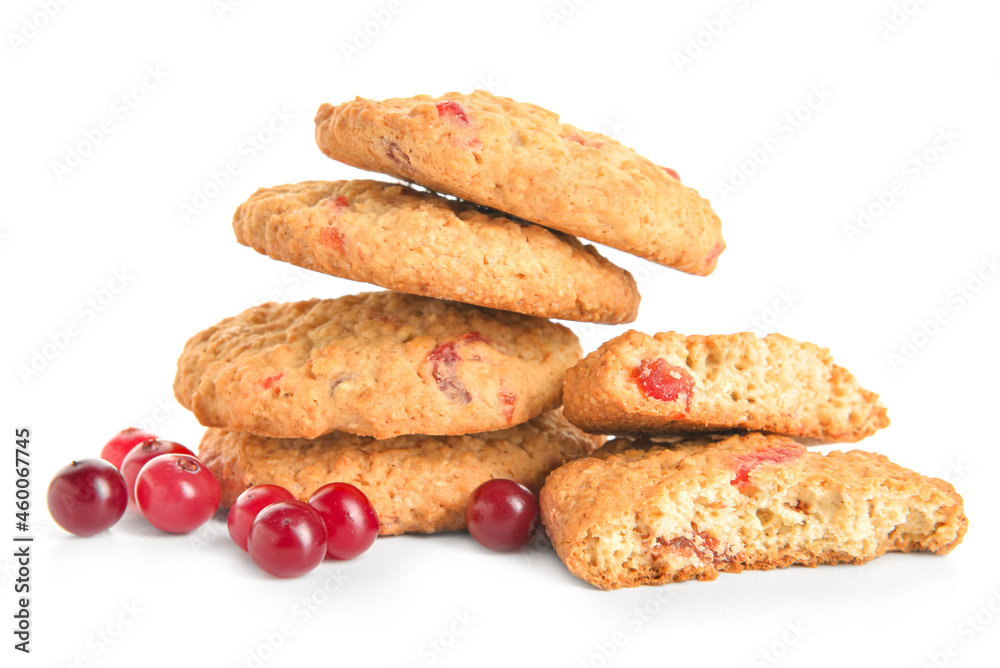 Delicious cranberry cookies and berries isolated on white background Delicious cranberry cookies and berries isolated on white background