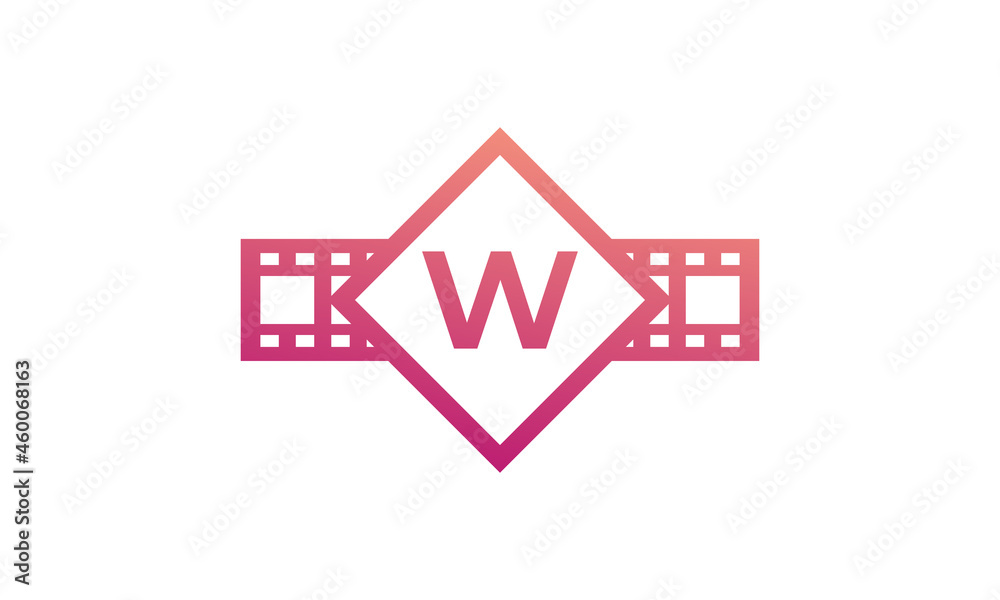 Naklejka premium Initial Letter W Square with Reel Stripes Filmstrip for Film Movie Cinema Production Studio Logo Inspiration