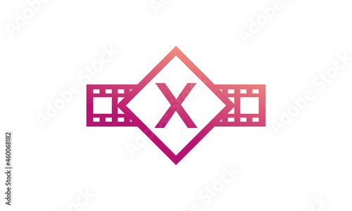 Initial Letter X Square with Reel Stripes Filmstrip for Film Movie Cinema Production Studio Logo Inspiration