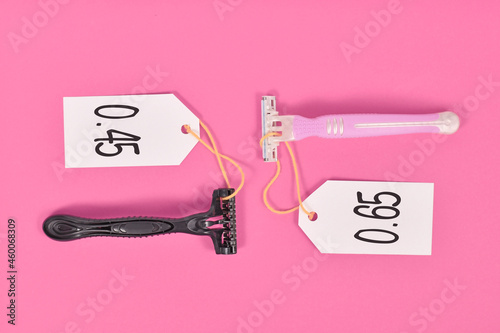 Concept for pink tax showing pink and black razor aimed at specific genders with different price tags