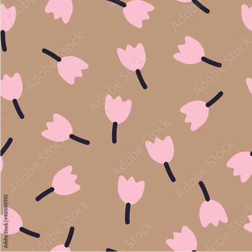 Seamless tulip pattern on brown background. Used for modern designs, fabrics, covers, wallpaper and prints.