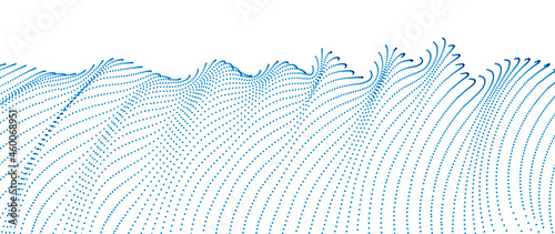 Flowing particles wave, transparent tulle textile on wind, dynamic motion curve lines. 3d vector illustration. Beautiful calming wave shaped array of blended points.