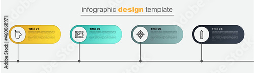 Set line Pencil with eraser, Target sport, Postal stamp and Oven glove. Business infographic template. Vector