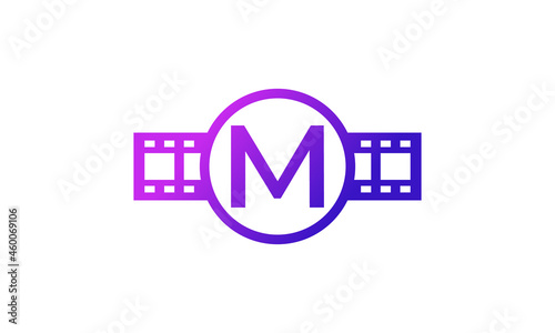 Initial Letter M Circle with Reel Stripes Filmstrip for Film Movie Cinema Production Studio Logo Inspiration