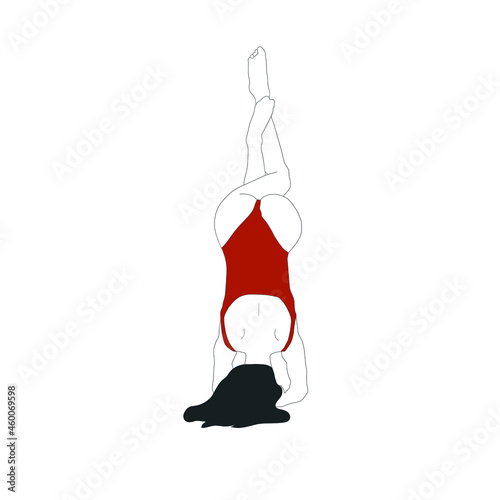Woman doing yoga asana. Zen. Activity healthy lifestyle. Girl dressed in sportswear. Meditation and relax. Outline hand drawn vector female silhouette