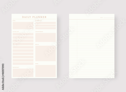 Daily planner template. Set of planner and to do list. Modern planner template set. Vector illustration.