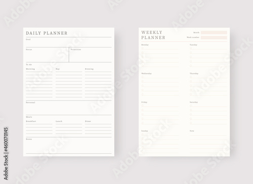 Daily and weekly planner template. Set of planner and to do list. Modern planner template set. Vector illustration.