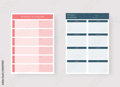 Weekly planner template. Set of planner and to do list. Modern planner template set. Vector illustration.
