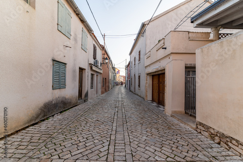 Old buildings in the narrow streets of the historical town in Nin  Croatia. Famous Dalmatia travel city on the Adratic coast.