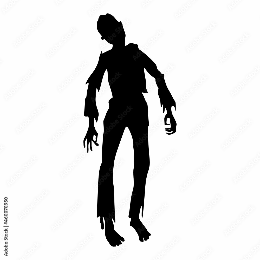 zombie silhouette. Black zombie silhouette isolated on white background, Halloween decor