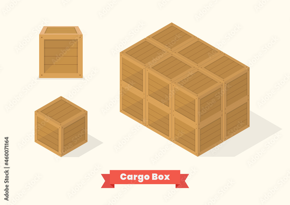 Cargo wood box isometric projection view Cargo wood box isometric projection view