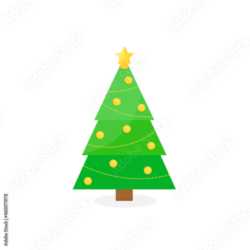 This is a Christmas tree with decorations on a white background.