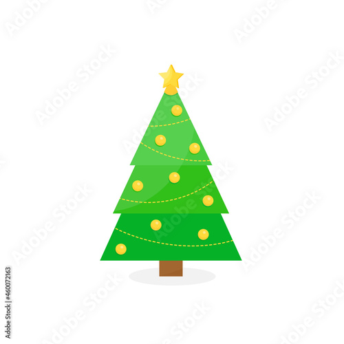 This is a Christmas tree with decoration isolated on a white background.