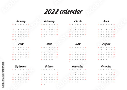 Wall calendar 2022. Blank printable vertical one-page calendar. Vector illustration 10 EPS.