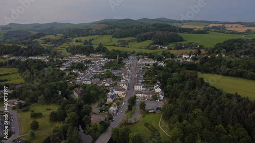 Aerial drone shot of Gatehouse of Fleet