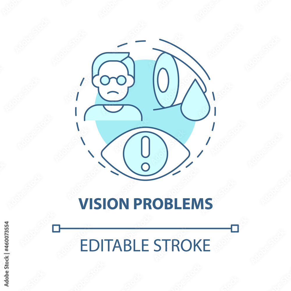 Vision problems concept icon. Hypertension symptom abstract idea thin line illustration. Blood vessel damage. Hypertensive crisis sign. Vector isolated outline color drawing. Editable stroke Vision problems concept icon. Hypertension symptom abstract idea thin line illustration. Blood vessel damage. Hypertensive crisis sign. Vector isolated outline color drawing. Editable stroke