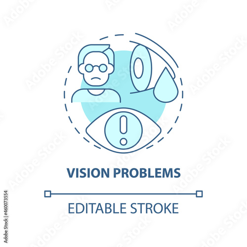 Vision problems concept icon. Hypertension symptom abstract idea thin line illustration. Blood vessel damage. Hypertensive crisis sign. Vector isolated outline color drawing. Editable stroke