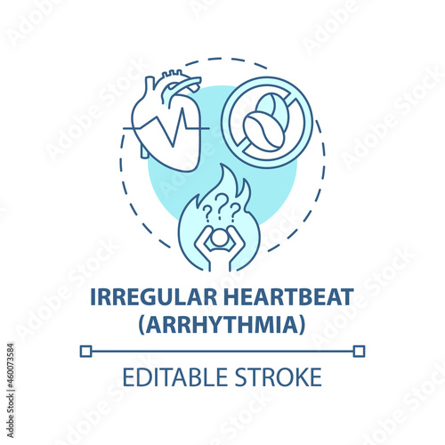 Irregular heartbeat concept icon. Heart arrhythmia abstract idea thin line illustration. Hypertension symptom. Cardiovascular disease risk. Vector isolated outline color drawing. Editable stroke