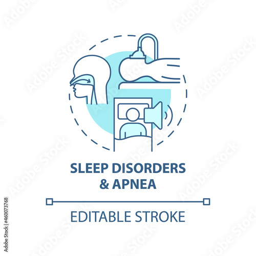 Sleep disorders and apnea concept icon. Hypertension cause abstract idea thin line illustration. Loud snoring. High blood pressure. Vector isolated outline color drawing. Editable stroke