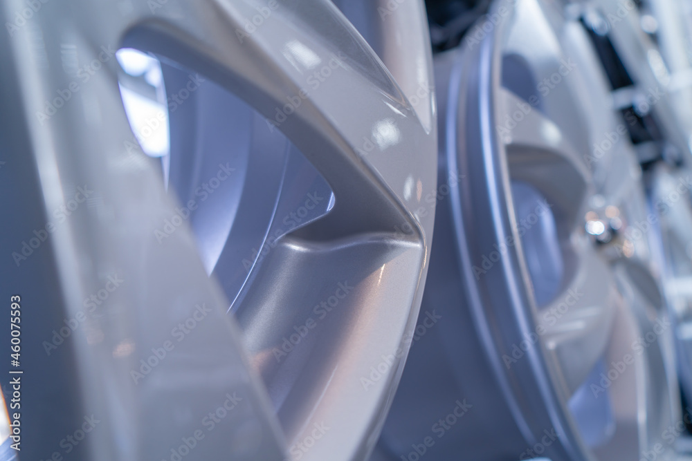 photographs of car tires, detailed and general plan. tires are folded in rows or on each side