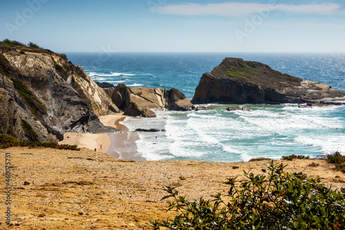 Beautiful Alteirinhos Beach and rock formation next to Zambujeira do Mar, Portugal photo