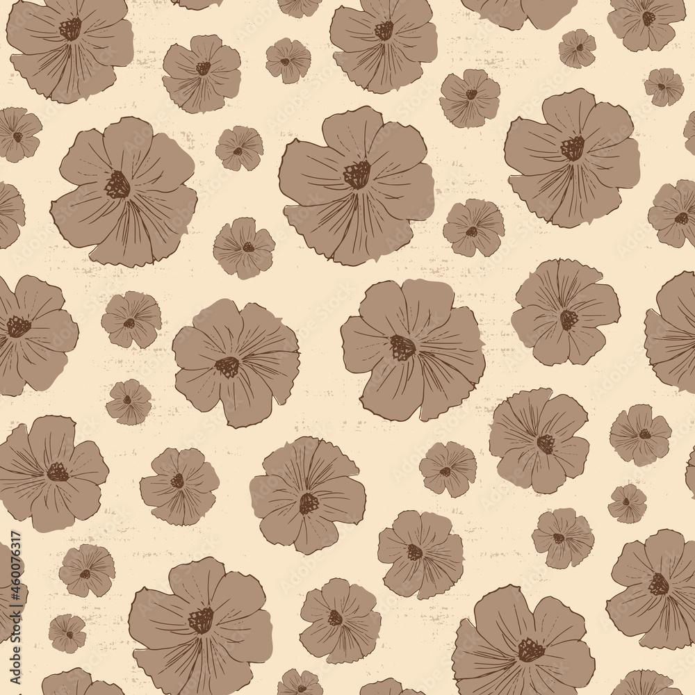 Hand drawn field flower in off white and beige vector seamless repeat pattern print background Hand drawn field flower in off white and beige vector seamless repeat pattern print background