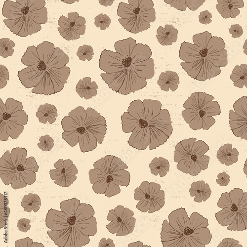 Hand drawn field flower in off white and beige vector seamless repeat pattern print background