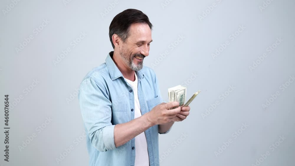 Cheerful confident accountant banker count salary money Cheerful confident accountant banker count salary money