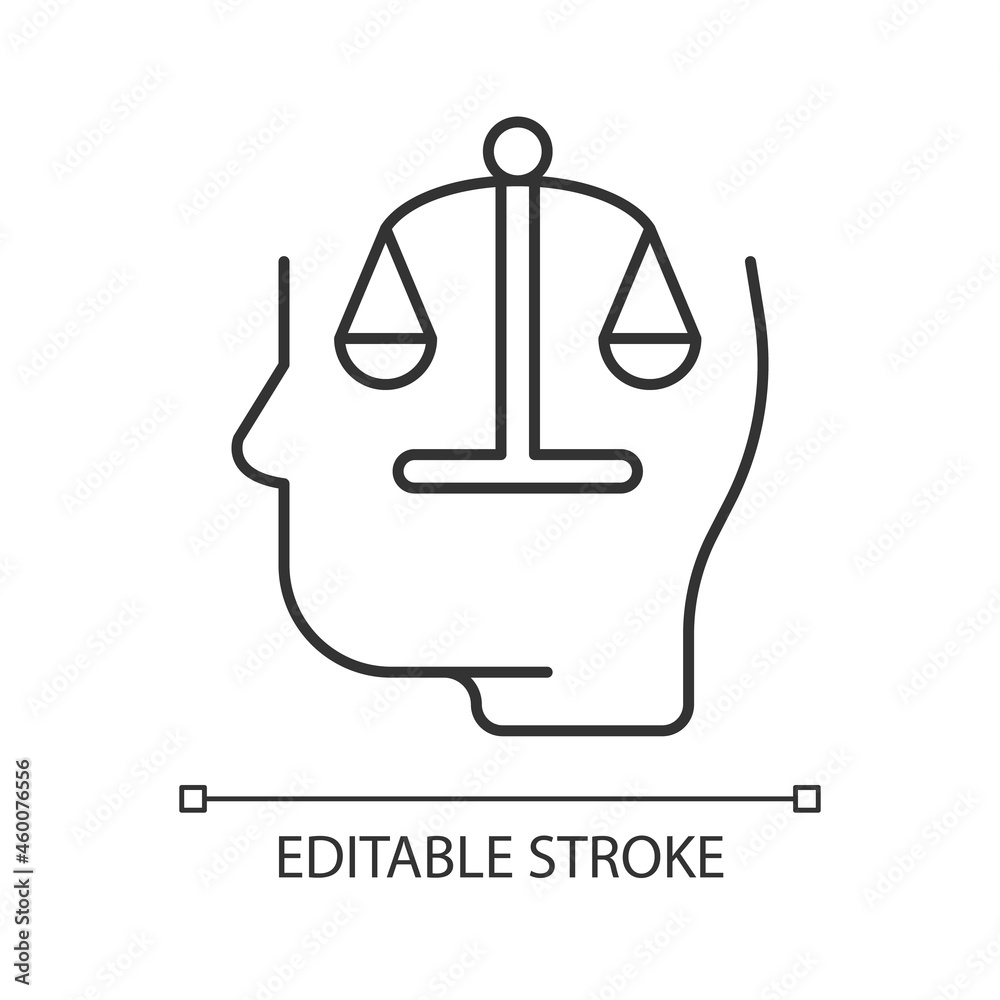 Rationality linear icon. Logic and critical thinking. Rational mind. Agreeable to reason. Thin line customizable illustration. Contour symbol. Vector isolated outline drawing. Editable stroke