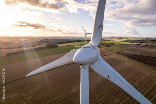 Turbine on a Wind Farm Seen Up Close Used For Green Renewable Energy