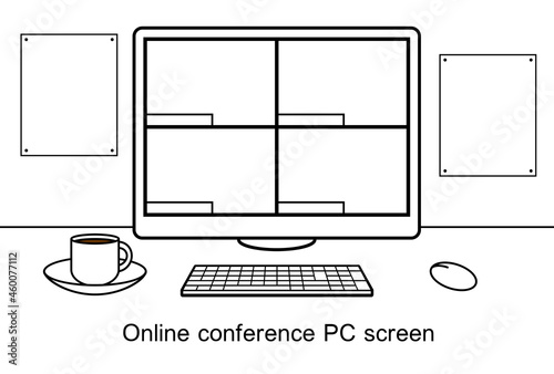 背景素材 オンライン会議のPC画面 フォトフレーム デザイン シンプルなイラスト ベクター