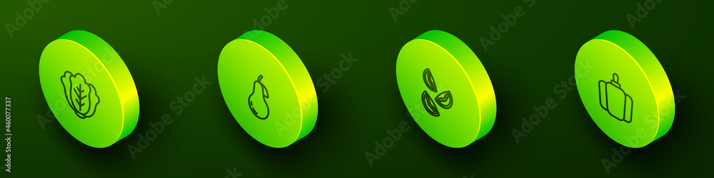 Set Isometric line Cabbage, Pear, Tomato and Bell pepper icon. Vector Set Isometric line Cabbage, Pear, Tomato and Bell pepper icon. Vector