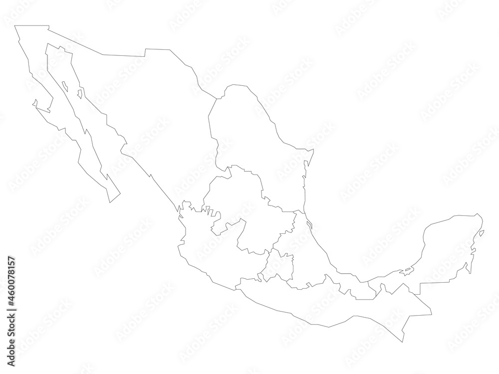 Political map of Mexico. Administrative divisions - regions. Simple ...