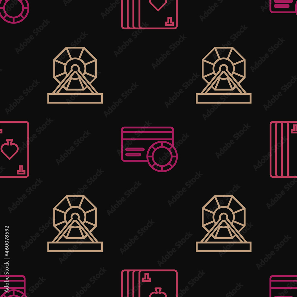 Set line Deck of playing cards, Lottery machine and Credit on seamless pattern. Vector Set line Deck of playing cards, Lottery machine and Credit on seamless pattern. Vector