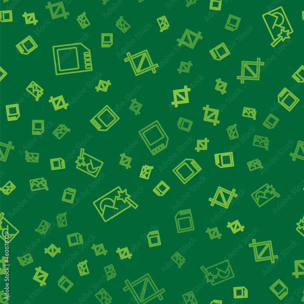 Set line SD card, Photo retouching and Picture crop photo on seamless pattern. Vector