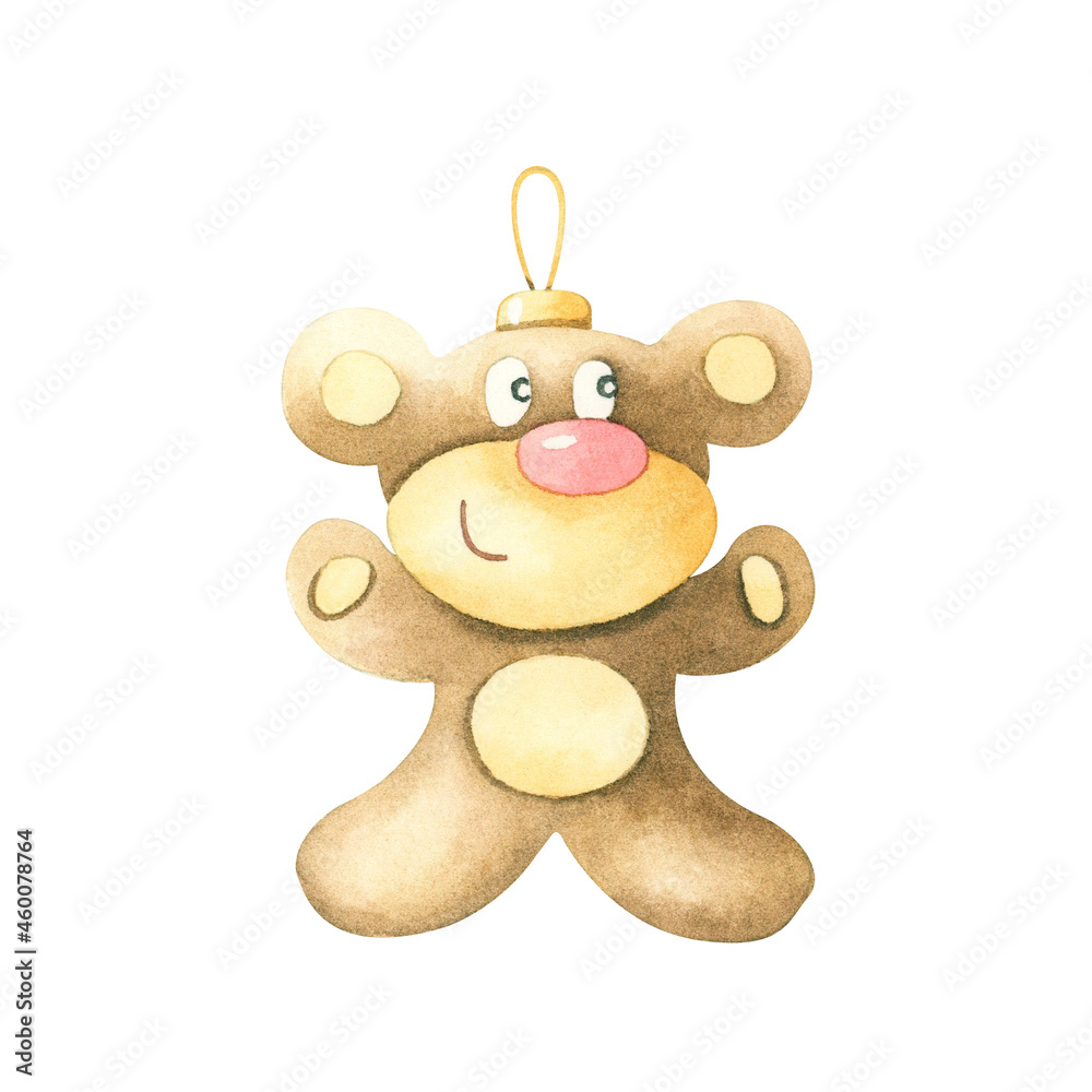 Obraz premium Watercolor toy character. Christmas toy. A teddy bear.