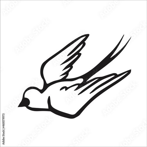 Bird Swallow Old School Ink Outline Line Simple Pattern Flying Tattoo Vector Illustration