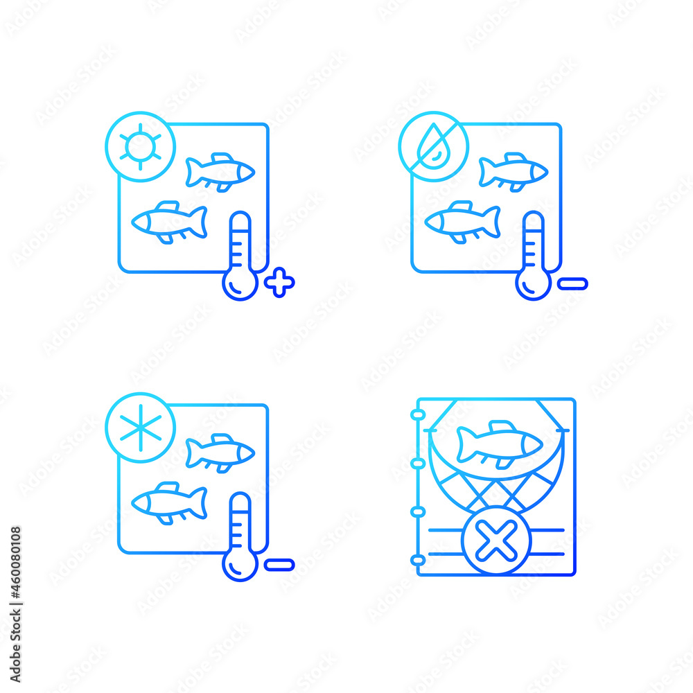 Fish products sterilization gradient linear vector icons set. Heating ...
