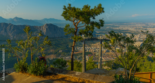 ANTALYA, TURKEY: Cable car on Mount Tyunektepe on a sunny summer day. There are observation decks at the top. photo