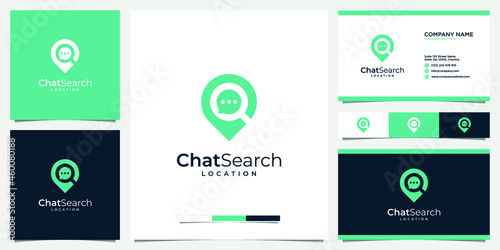 Pin chat location search chat logo icon with business card template