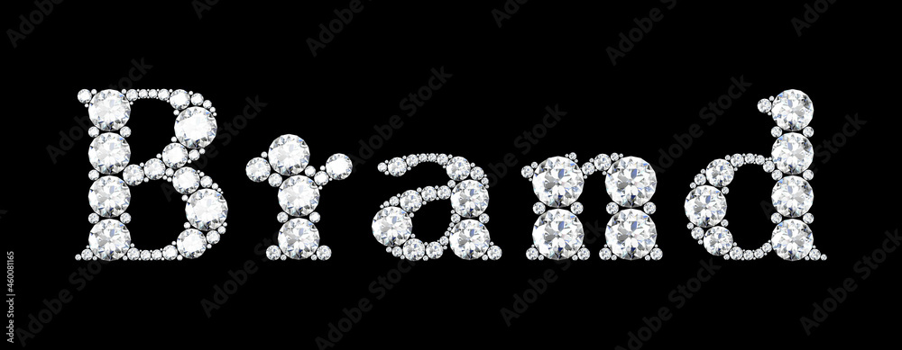 Brand word made of diamonds letters with on black background.3d rendering Brand word made of diamonds letters with on black background.3d rendering