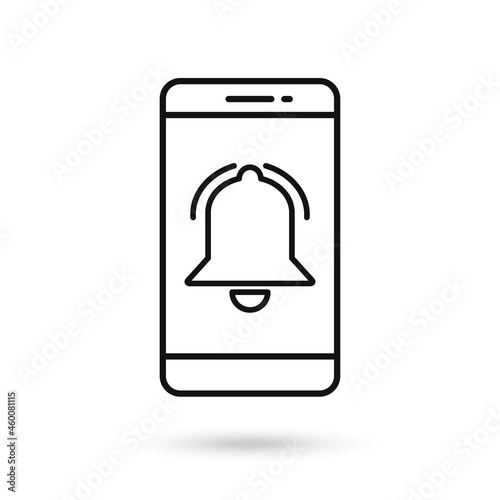 Mobile phone flat design with ringing bell sign.