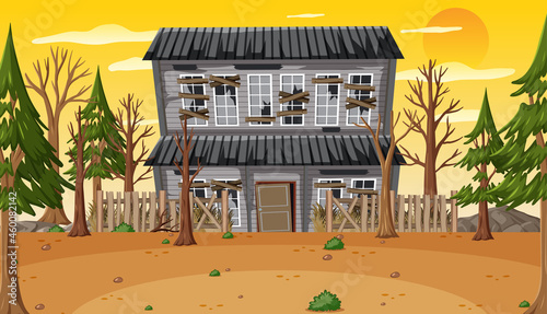 Scene with abandoned house at daytime