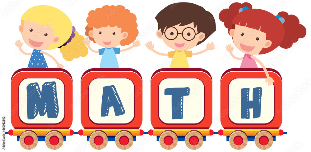 Math font banner with cartoon kids Stock Vector | Adobe Stock