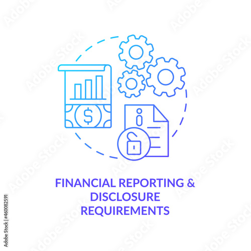 Financial reporting procedure concept icon. Disclosure requirements. Standart accounting practice. Banking system abstract idea thin line illustration. Vector isolated outline color drawing