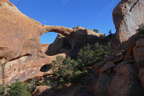 Double O Arch in Arches National Park, popular hiking and tourist place, Utah, United States photo