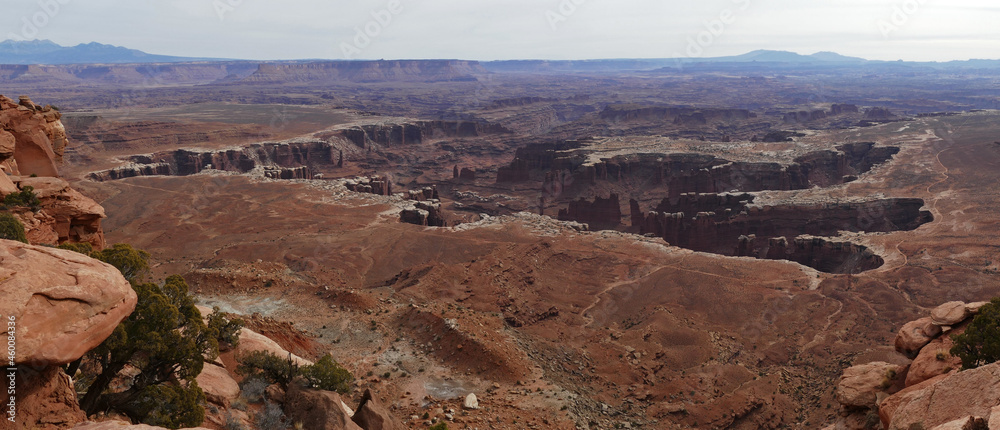 Canyonlands National Park with red rock canyon landscape aerial panoramic view, Utah, United States
